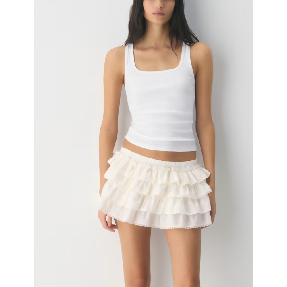 Aritzia Cream Tiered Ruffle Mini Skirt